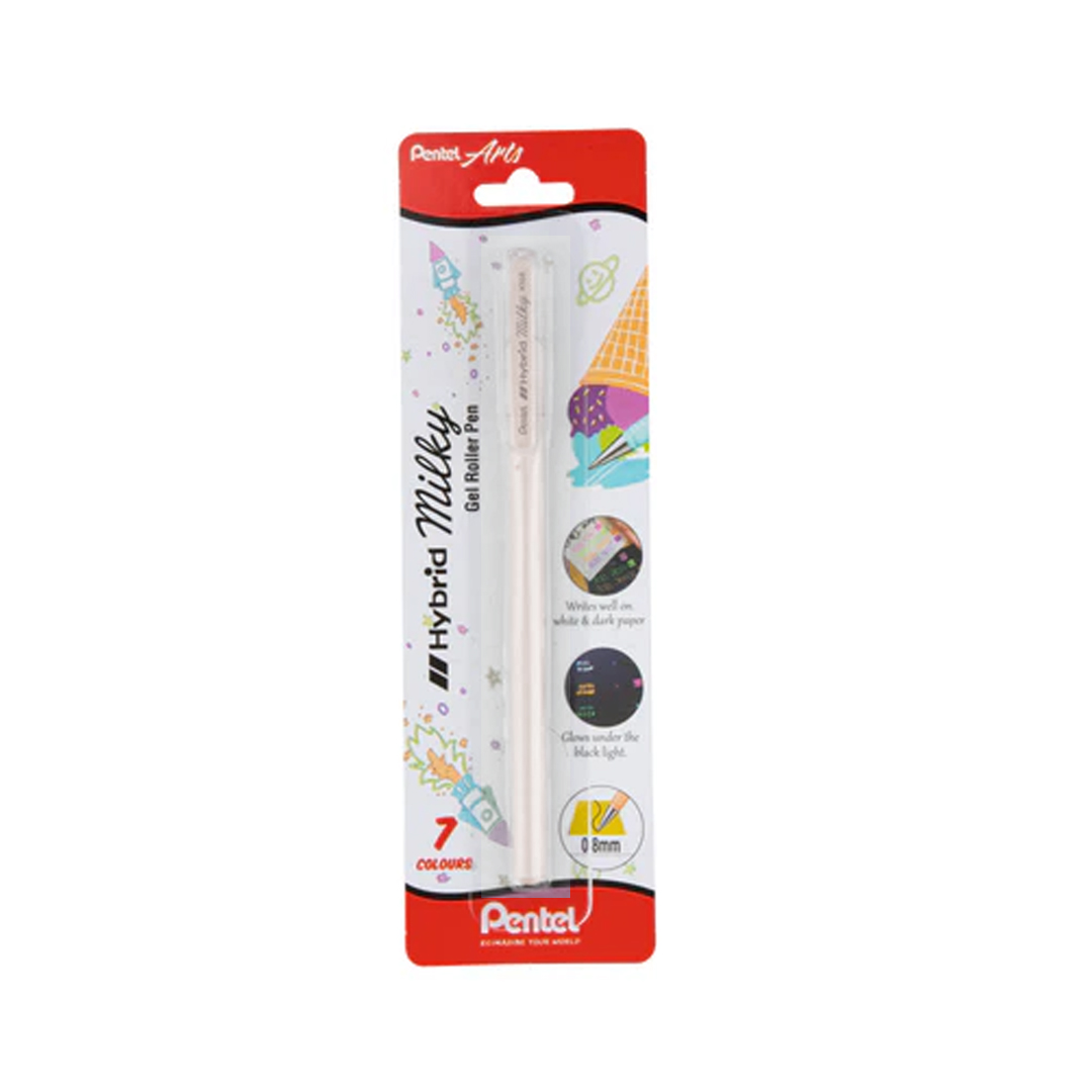 Pentel Hybrid Milky K108 Pastel White Color With 0.8mm Tip Cap Type Gel Pen 3