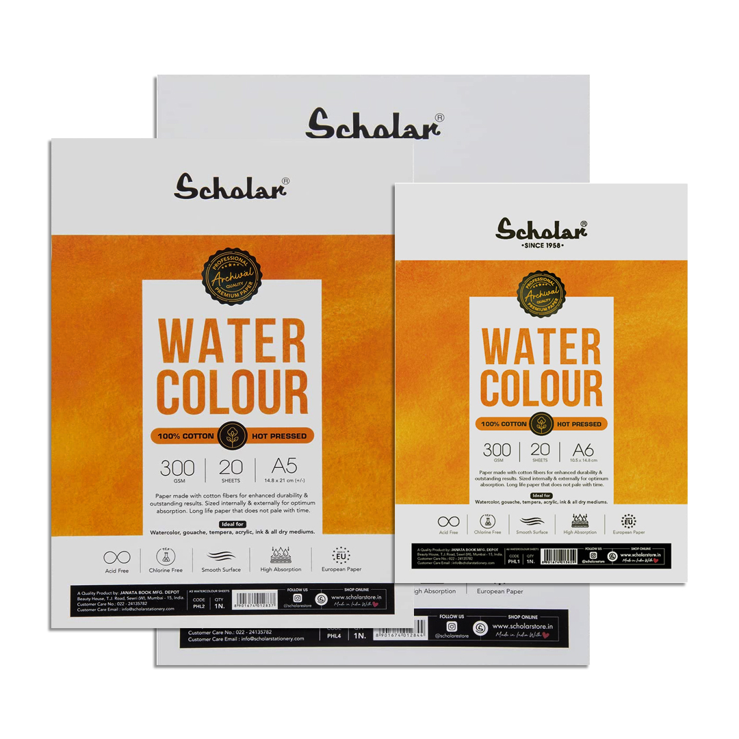 Scholar 100% Cotton Watercolor Paper (300 GSM hot Pressed, Smooth Surface) cover page 2